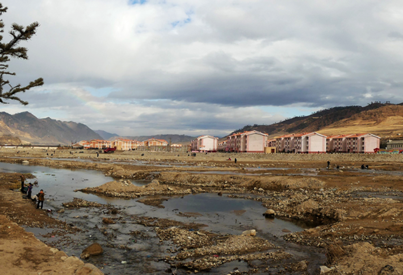 Newly constructed apartment buildings in Yonsa County, North Hamgyong